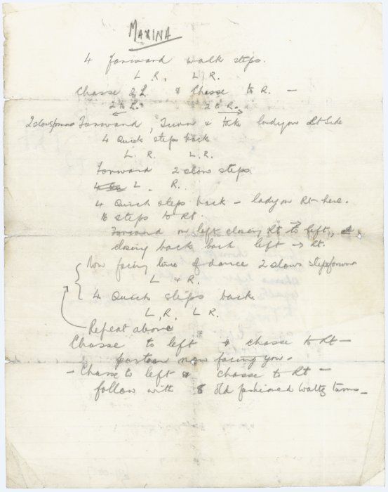 Handwritten notes for the Maxina (sequence dance), 1923